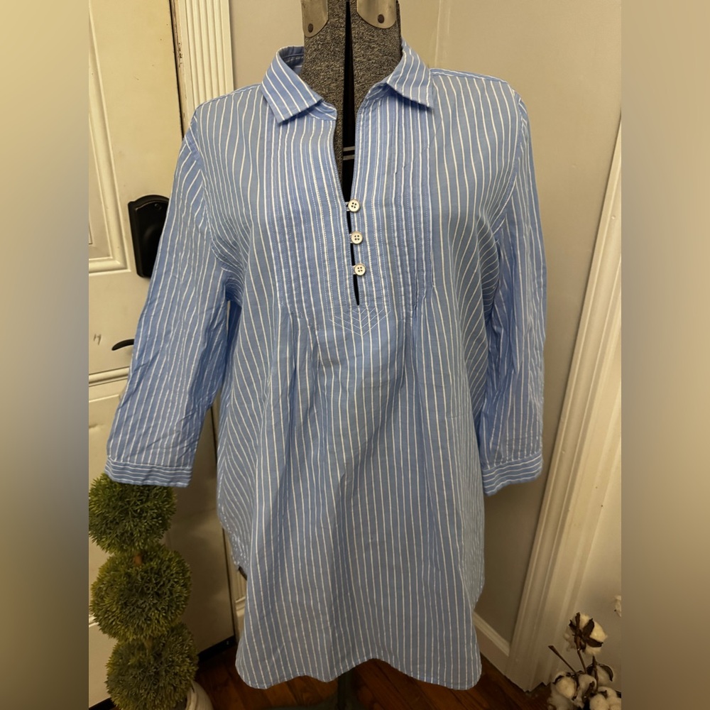 Vineyard Vines $128 Womens LG Blue White Stripe Shirt Tunic Dress Beach Cover Up